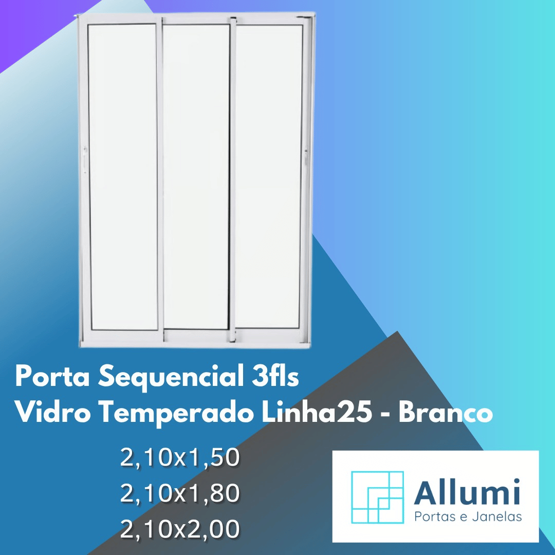 Porta Sequencial 3fls Vidro Temperado